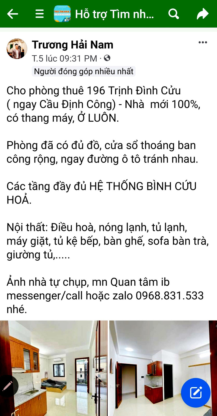 Việc phòng chày chữa cháy đã được ghi rõ thêm trong các quảng cáo nhà trọ - Ảnh: TÂM LÊ