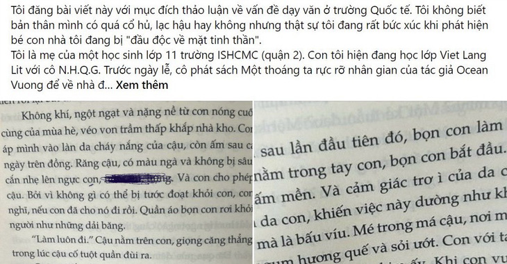 Bài viết và hình ảnh về các trang sách mà giáo viên phát cho học sinh lớp 11 được phụ huynh chia sẻ trên mạng xã hội - Ảnh: MỸ DUNG