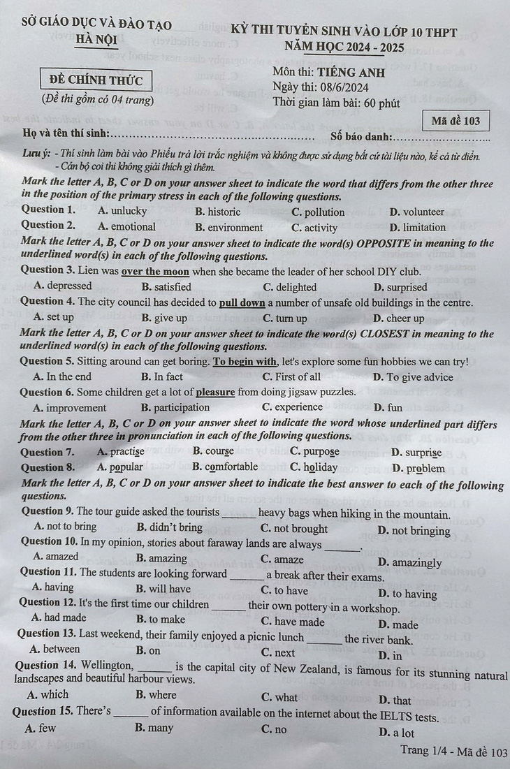 Đề thi tiếng Anh tuyển sinh lớp 10 Hà Nội: Vừa sức, không đánh đố- Ảnh 5.