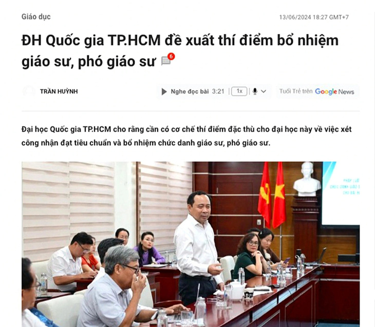 Nhiều chuyên gia, nhà khoa học đồng tình, ủng hộ đề xuất thí điểm giao Đại học Quốc gia TP.HCM xét công nhận và bổ nhiệm GS, PGS - Ảnh: chụp màn hình