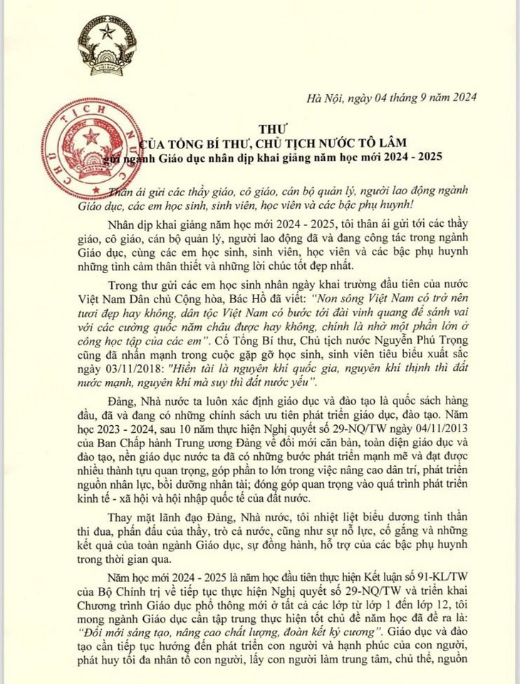 Tổng Bí thư, Chủ tịch nước Tô Lâm "Giáo dục cần hướng đến phát triển con người" - Ảnh 2.