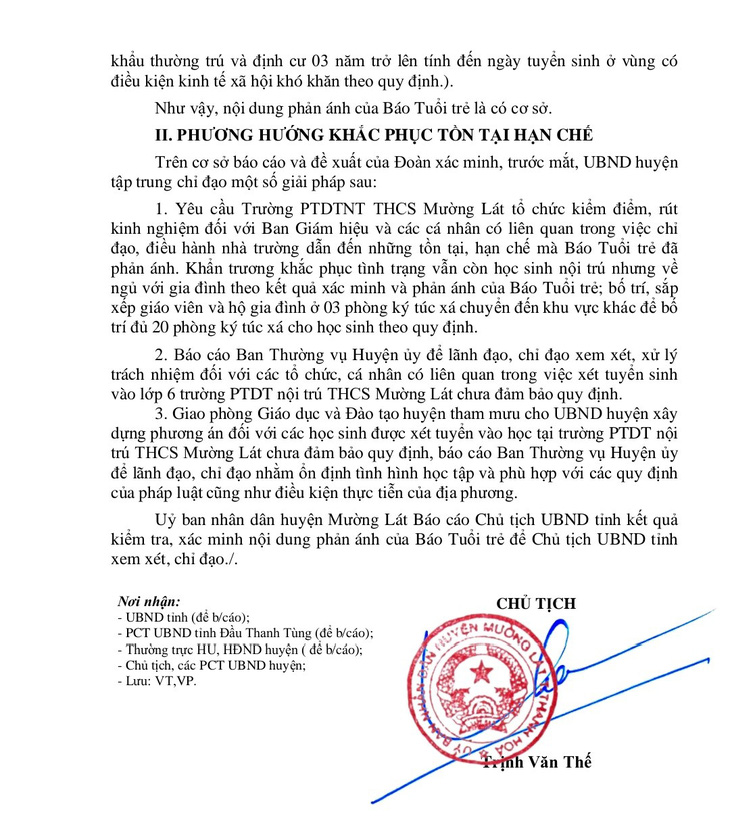 Báo cáo của UBND huyện Mường Lát - Ảnh: HÀ ĐỒNG